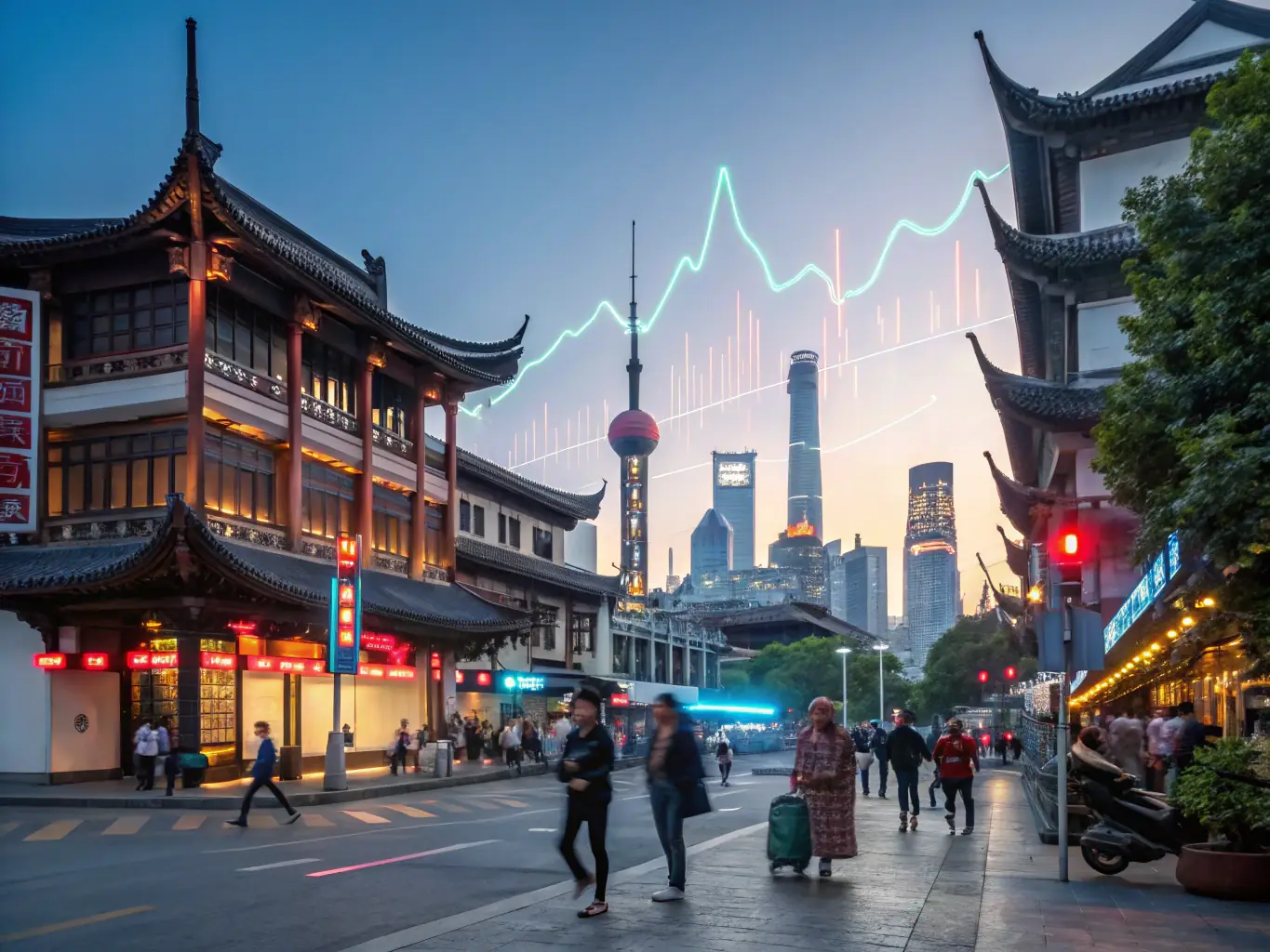 A dynamic view of Shanghai, China, highlighting its technological advancements and economic growth.